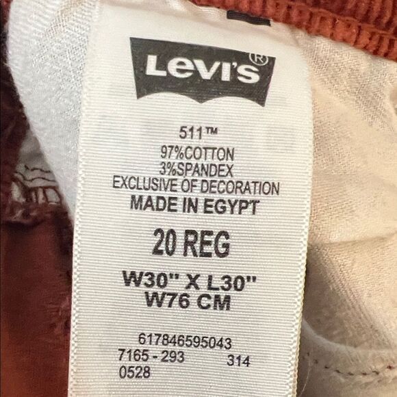 Levi’s Men’s Size 30X30 Slim 511 Rust Orange Corduroy Jeans - Picture 6 of 6